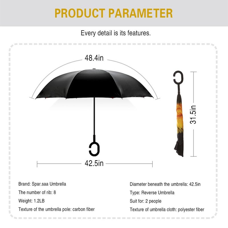SIEPASA 49/56 Inch Inverted Reverse Upside Down Umbrella, Extra Large Double Canopy Vented Windproof Waterproof Stick Golf Umbrellas with C-shape Handle.(Yellow Daisies, 49 Inch) - Image 4